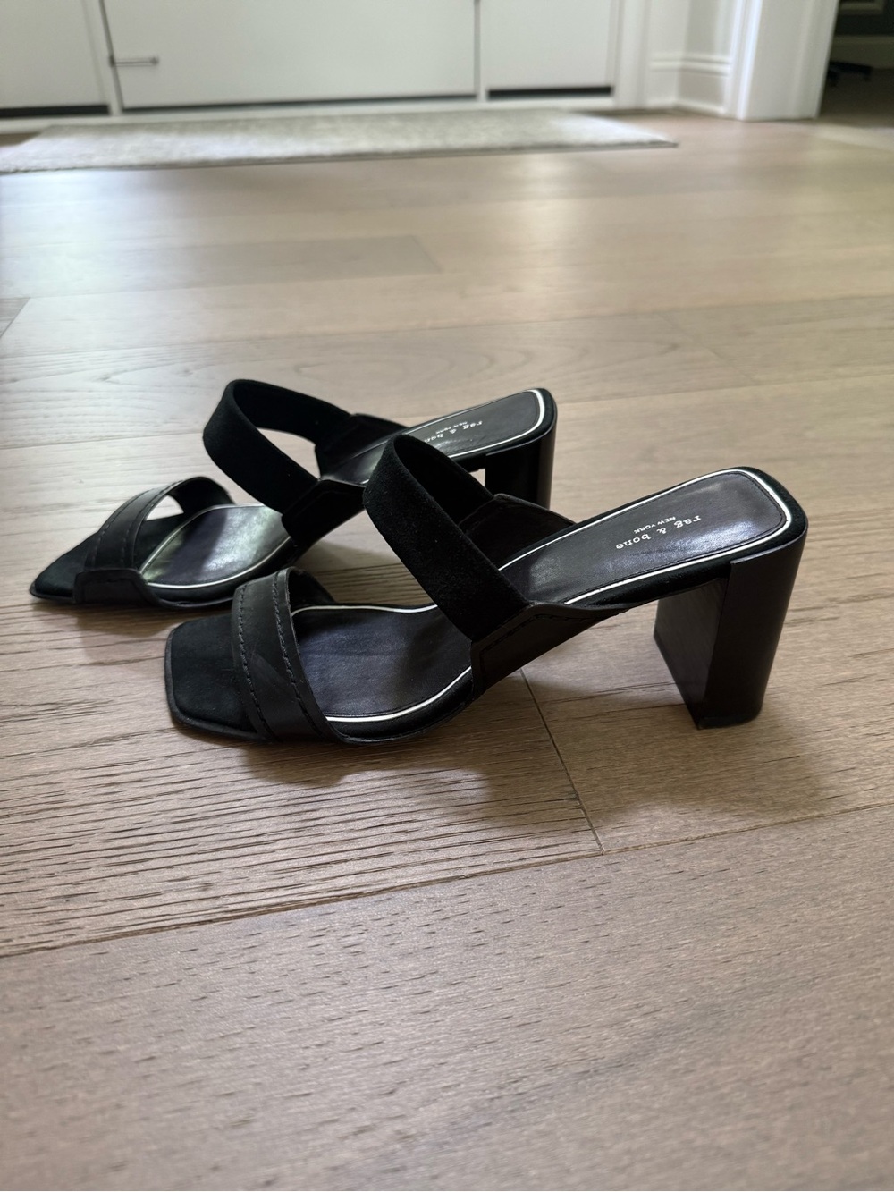 rag & bone Colt Minimalist Leather Suede Block Heel Sandals Black EU 38